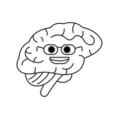 Human organ brain color line icon. Mascot of emotions.
