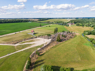 Obraz premium An aerial view of the Hill of Crosses in Lithuania.