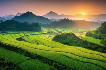 rice terraces in island, tea plantation