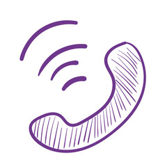 Doodle purple phone. Business line art icon on white background.