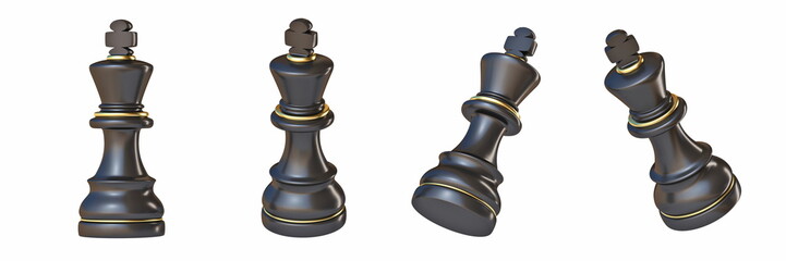 Black chess King in four different angled views 3D