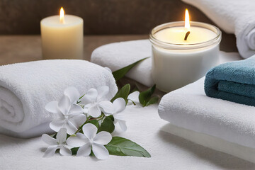 Obraz na płótnie Canvas zen massage spa still life with candles and orchid and towels as lifestyle background