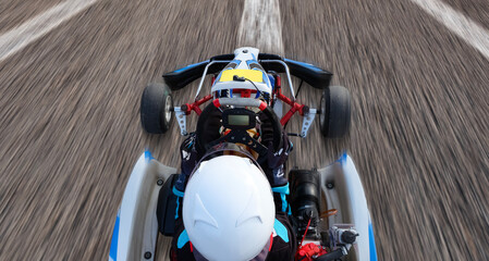 karting championship race, top view - obrazy, fototapety, plakaty