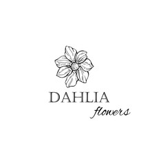 Logo of luxury dahlia flower black and white on white background. Hand drawn line 