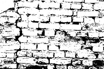 Grunge black texture as brick wall with the crack line shape on white background (Vector). Use for decoration, aging or old layer