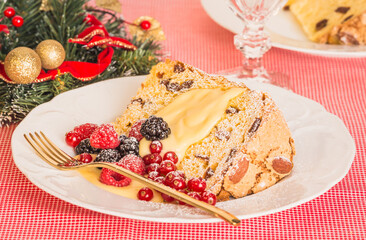 Panettone Italian Christmas desert with pastry cream.