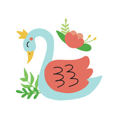 Children's vector illustration of a swan princess on a white background for your design