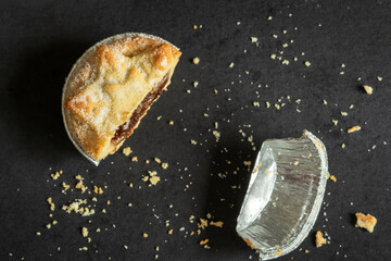 one halved christmas mince pie closeup