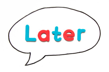 Alphabet letter with word later in black line hand drawing as bubble speech on white board background