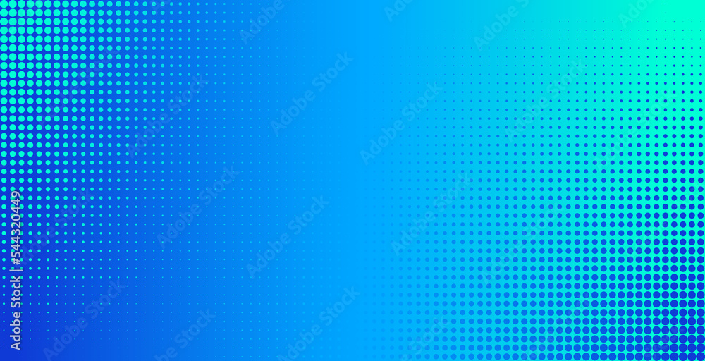 Wall mural halftone effect dotted blue turquoise gradient background. vector abstract texture, minimal pixelate