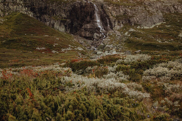 Waterfall in the mountains, Norway, Norwegian summer
