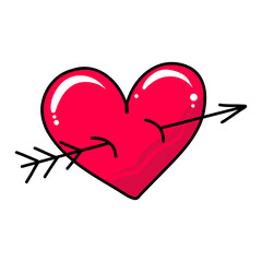 heart with an arrow. Draw a heart with a love arrow for velintine's or love quotes. Vector illustration of handwritten heart shape with arrow. Hand drawn isolated illustration