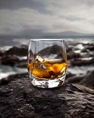 Ultra Realistic Digital Illustration of Whisky On The Rocks