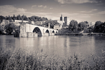 Avignon city with the ancient broken medieval bridge of Saint Be