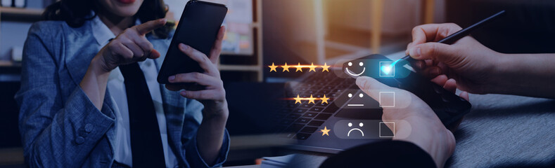 Customer review satisfaction feedback survey concept, User give rating to service experience on...