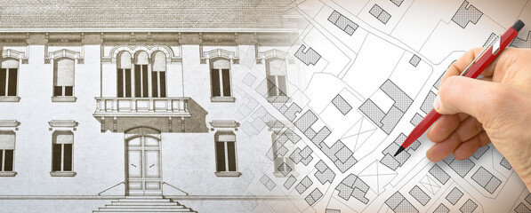 Register old buildings at buildings cadastre for taxation - Land registry concept with an imaginary...