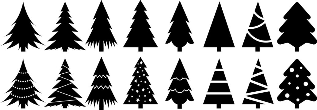 Set of silhouettes of Christmas trees on transparent background,  christmas elements for you design. PNG image	