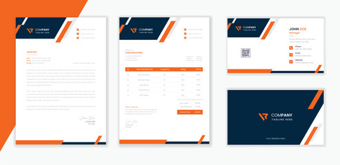 Professional Modern Corporate Stationery design template bundle,  business letterhead with business card  and invoice vector