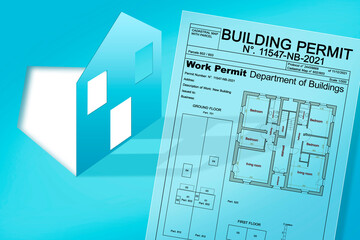 Building Permit concept with imaginary building approvation and residential home icon