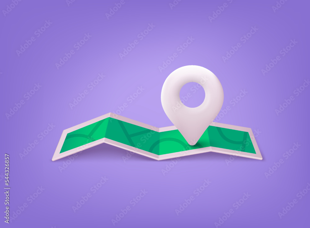 Poster navigator pin white color mock up with map. gps navigation and travel location. 3d web vector illust