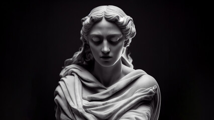 Illustration of a Renaissance marble statue of Nyx. She is the Primordial Goddess and Personification of the Night. Nyx in Greek mythology is known as Nox in Roman mythology. - obrazy, fototapety, plakaty