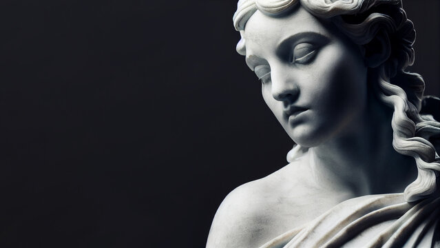 Illustration of a Renaissance marble statue of Nyx. She is the Primordial Goddess and Personification of the Night. Nyx in Greek mythology is known as Nox in Roman mythology.