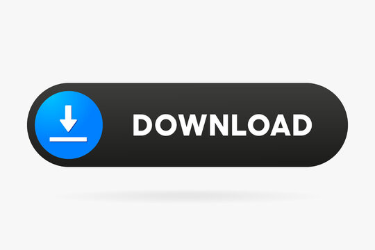 3D black blue download button icon. Upload icon. Down arrow bottom side symbol. Click here button. Save cloud icon push button for UI UX, website, mobile application.