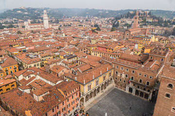  Aerial view of the historic center of Verona with beautiful churches