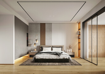 3d render. Modern bedroom interior.