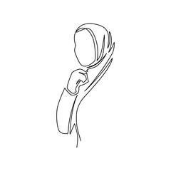 Vector illustration of a portrait of woman in hijab drawn in line-art style