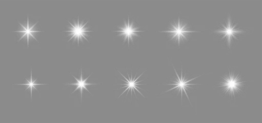 Foto auf Acrylglas Set of sparkling stars.Glow effect. Christmas concept. Festive lights. PNG image © The Best Stocker