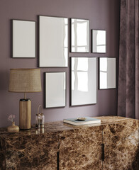 Poster frame mock-up in modern home interior background, 3d render