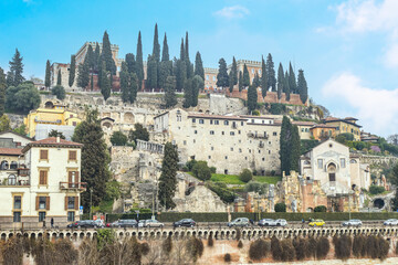 The beautiful hill with Castle San Pietro in Verona