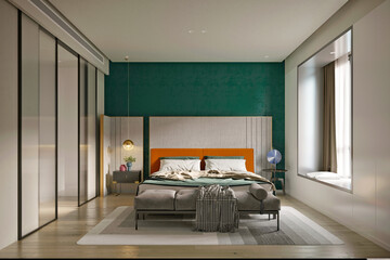 3d render. Modern bedroom interior.