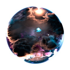 Transparent png. Universe in a bubble or sphere with stars, constellations, galaxies, nebulae and clouds of gas and dust.	
