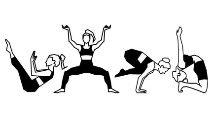 Yoga Poses Set, Pilates Studio Illustrations, Minimal line art drawings