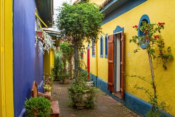 Embu City of Arts in Sao Paulo in Brazil, the slope of the laundresses with its colors, flowers and...