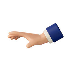 Cartoon character open palm.  Touch gesture.  Cartoon hand that takes something.  Business clip art isolated. 3D render illustration.