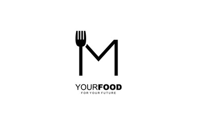 Obraz premium M logo cafe or restaurant for branding company. cooking template vector illustration for your brand.