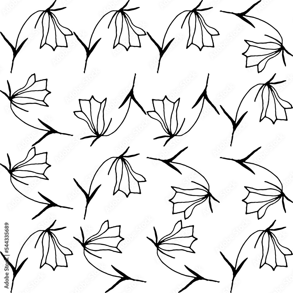 Poster Abstract flower elements vector seamless pattern. Simple repeat in black on white background.