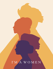 Poster design of the "Women's Day" campaign, girls' profile vector, postcard design.