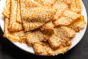 thin pancakes sweet crepe delicious snack healthy meal food snack diet on the table copy space food background rustic top view