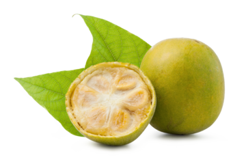 fresh ripe fructus momordicae with leaves isolated on white background.