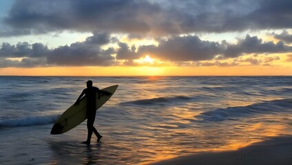 夕日　サーフィン