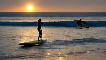 夕日　サーフィン