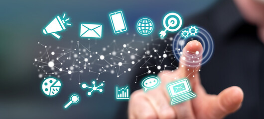 Man touching a digital marketing concept