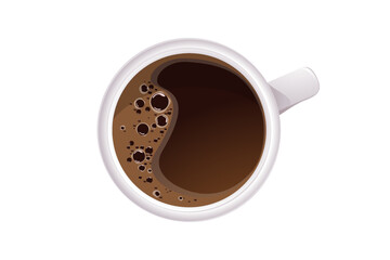 Top view of a coffee cup with black coffee.Hot espresso.Vector illustration of a coffee drink.