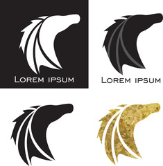 Set of horses logo, black, white and golden logo, icon design illustration