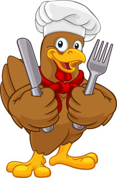 Chicken Chef Rooster Cockerel Knife Fork Cartoon