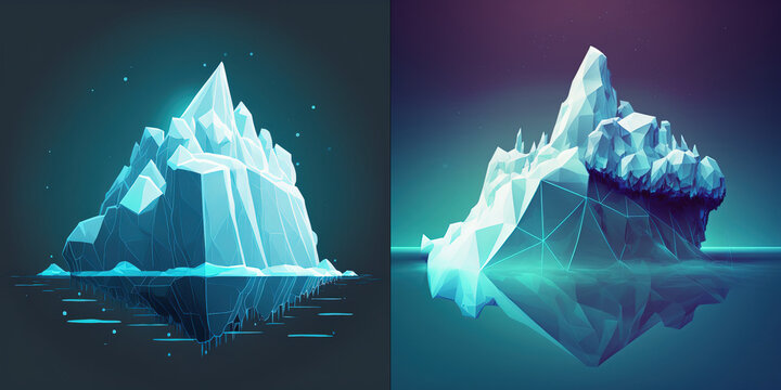 Iceberg futuristic polygonal on blue background. 3d illustration